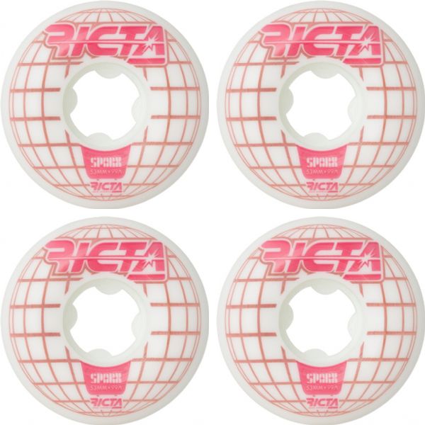 Ricta Wheels Mainframe Sparx White / Pink Skateboard Wheels - 53mm 99a (Set of 4)