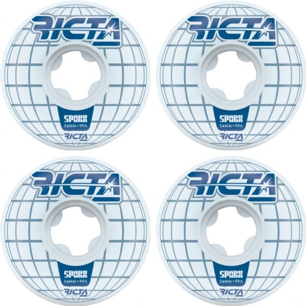 Ricta Wheels Mainframe Sparx White / Blue Skateboard Wheels - 54mm 99a (Set of 4)