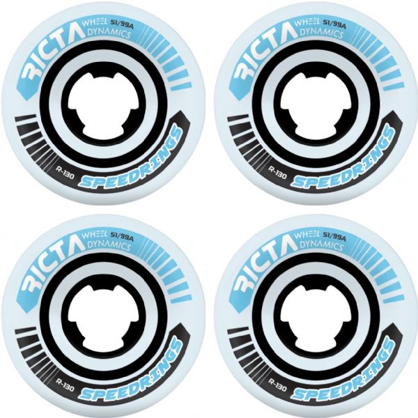 Ricta Wheels Speedrings Slim White / Blue Skateboard Wheels - 51mm 99a (Set of 4)
