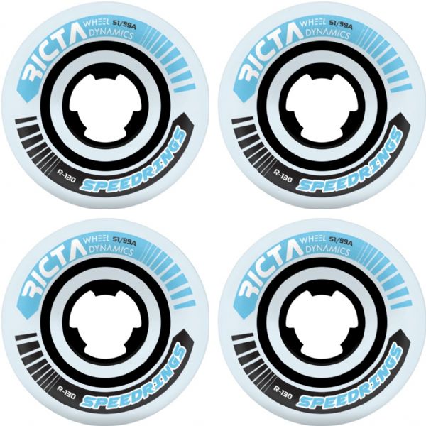Ricta Wheels Speedrings Slim White / Blue Skateboard Wheels - 51mm 99a (Set of 4)