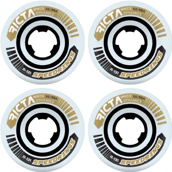 Ricta Wheels Speedrings Slim White / Gold Skateboard Wheels - 52mm 99a (Set of 4)