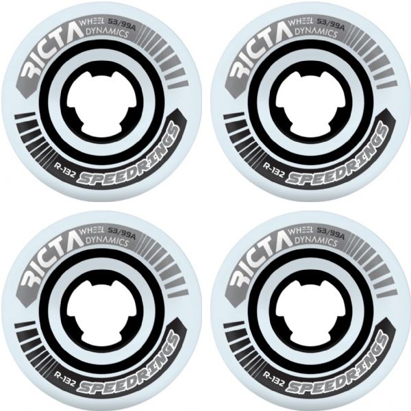 Ricta Wheels Speedrings Wide White / Silver Skateboard Wheels - 53mm 99a (Set of 4)