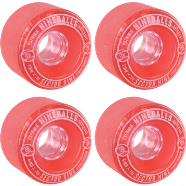 Sector 9 Nineballs Clear Red Skateboard Wheels - 61mm 78a (Set of 4)