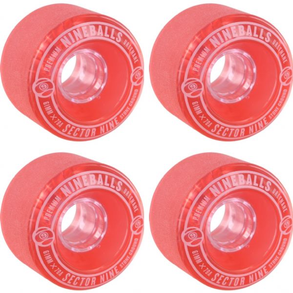 Sector 9 Nineballs Clear Red Skateboard Wheels - 61mm 78a (Set of 4)