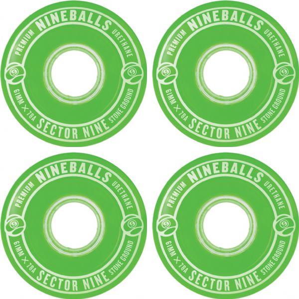 Sector 9 9-Ball Clear Green Skateboard Wheels - 64mm 78a (Set of 4)