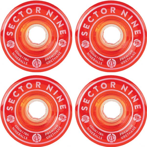 Sector 9 Nineballs Clear Red Skateboard Wheels - 65mm 78a (Set of 4)