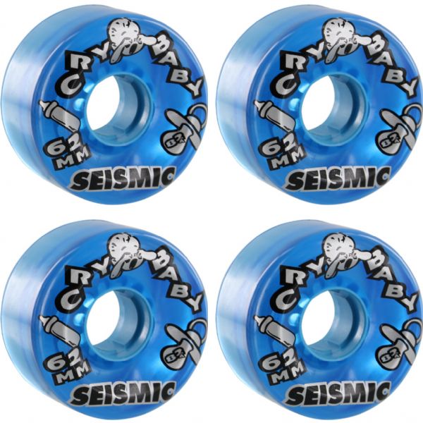 Seismic Skate Systems Cry Baby Clear Blue Skateboard Wheels - 62mm 82a (Set of 4) Seismic Skate Systems Cry Baby Clear Blue Skateboard Wheels - 62mm 82a (Set of 4)