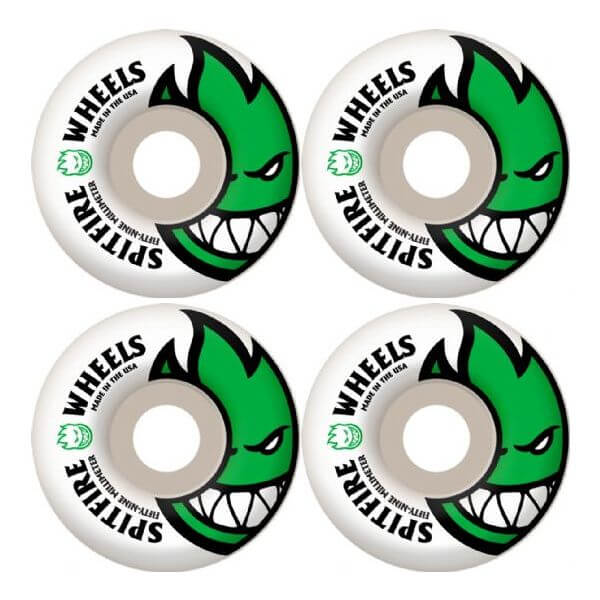 Spitfire Wheels Bighead White / Green Skateboard Wheels - 59mm 99a (Set of 4)