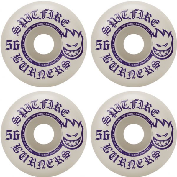 Spitfire Wheels Burners White / Purple Skateboard Wheels - 56mm 99a (Set of 4)