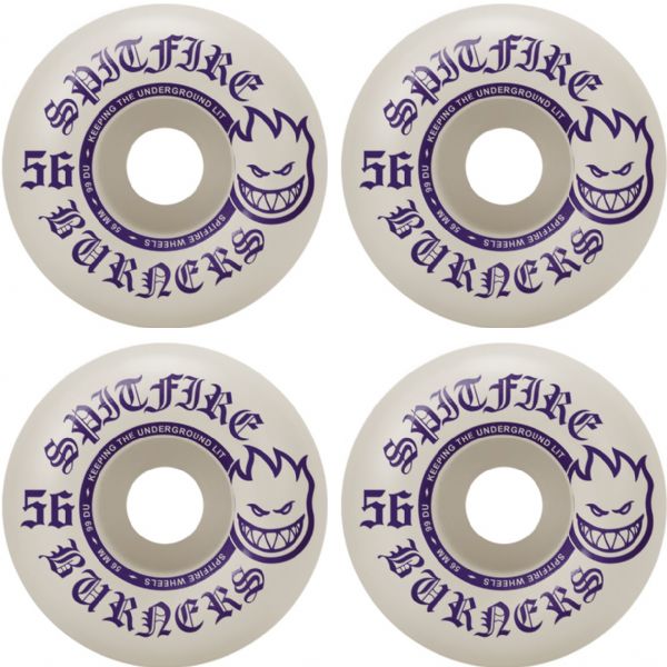 Spitfire Wheels Burners White / Purple Skateboard Wheels - 56mm 99a (Set of 4)