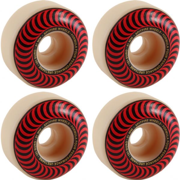 Spitfire Wheels Formula Four Classic Swirl White w/ Red Skateboard Wheels - 51mm 101a (Set of 4)