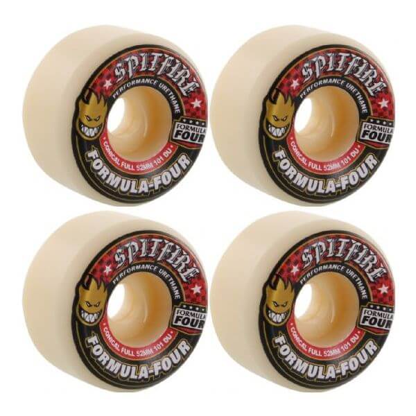 Spitfire Wheels Formula Four Conical Full White w/ Red Skateboard Wheels - 52mm 101a (Set of 4)