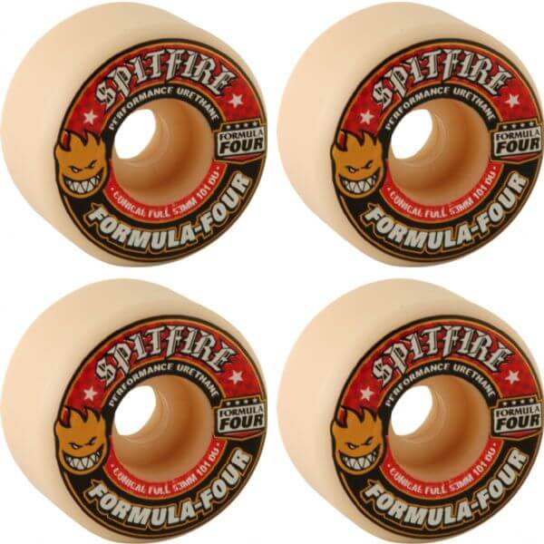 Spitfire Wheels Formula Four Conical Full White w/ Red Skateboard Wheels - 53mm 101a (Set of 4)