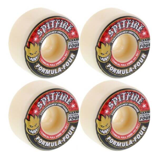 Spitfire Wheels Formula Four Conical Full White w/ Red Skateboard Wheels - 54mm 101a (Set of 4)