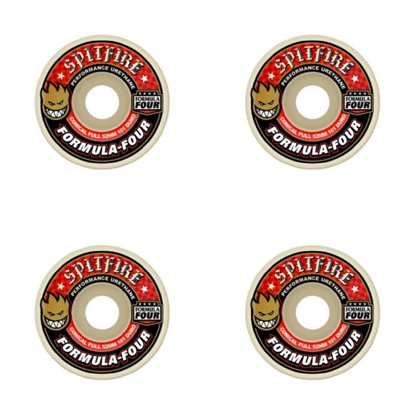 Spitfire Wheels Formula Four Conical Full White / Red Skateboard Wheels - 58mm 101a (Set of 4)