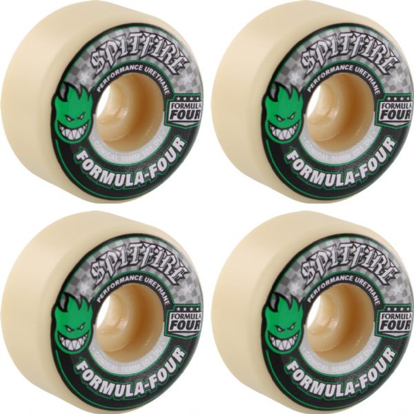 Spitfire Wheels Formula Four Conical White w/ Green & Black Skateboard Wheels - 56mm 101a (Set of 4)