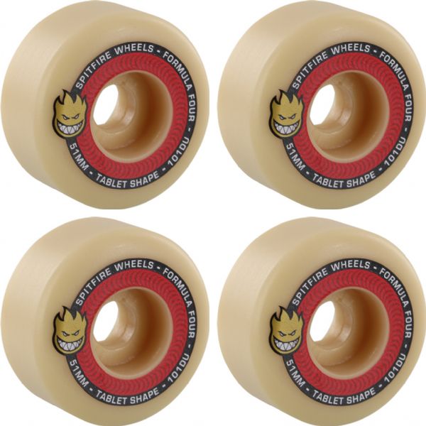 Spitfire Wheels Formula Four Tablets Natural / Red Skateboard Wheels - 51mm 101a (Set of 4)