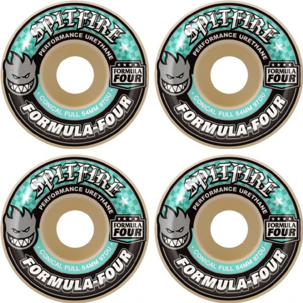 Spitfire Wheels Formula Four Conical Full White / Turquoise Skateboard Wheels - 56mm 97a (Set of 4) Spitfire Wheels Formula Four Conical Full White / Turquoise Skateboard Wheels - 56mm 97a (Set of 4)