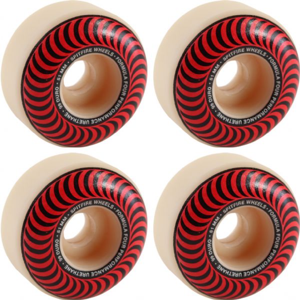 Spitfire Wheels Formula Four Classic Swirl White w/ Red Skateboard Wheels - 51mm 99a (Set of 4)