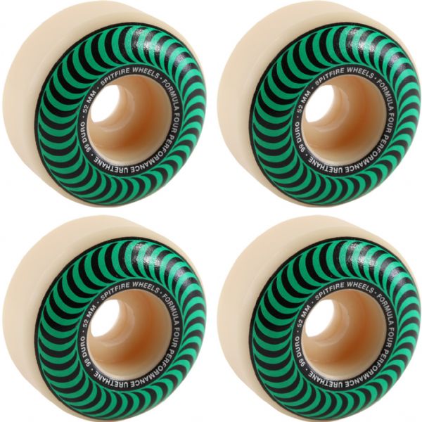 Spitfire Wheels Formula Four Classic Swirl White w/ Green Skateboard Wheels - 52mm 99a (Set of 4)