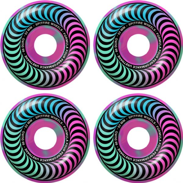 Spitfire Wheels Formula Four Classic Multiswirl Pink / Green / Blue Skateboard Wheels - 52mm 99a (Set of 4)