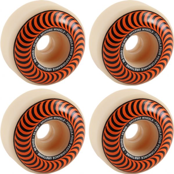 Spitfire Wheels Formula Four Classic Swirl White w/ Orange Skateboard Wheels - 53mm 99a (Set of 4)