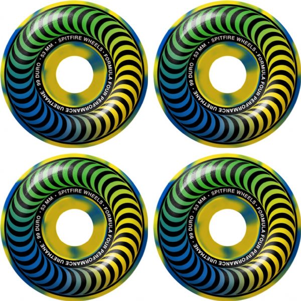 Spitfire Wheels Formula Four Classic Multiswirl Yellow / Blue / Green Skateboard Wheels - 53mm 99a (Set of 4)