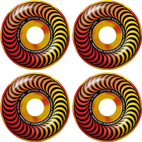 Spitfire Wheels Formula Four Classic Multiswirl Red / Yellow / Orange Skateboard Wheels - 54mm 99a (Set of 4)