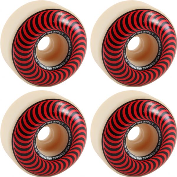 Spitfire Wheels Formula Four Classic Swirl White w/ Red Skateboard Wheels - 60mm 99a (Set of 4)