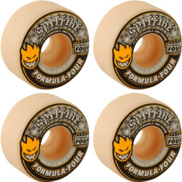 Spitfire Wheels Formula Four Conical White w/ Yellow & Black Skateboard Wheels - 54mm 99a (Set of 4)