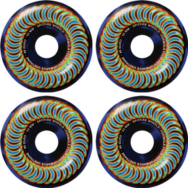 Spitfire Wheels Formula Four Classic Radioactive Black / Blue Swirl Skateboard Wheels - 53mm 99a (Set of 4)