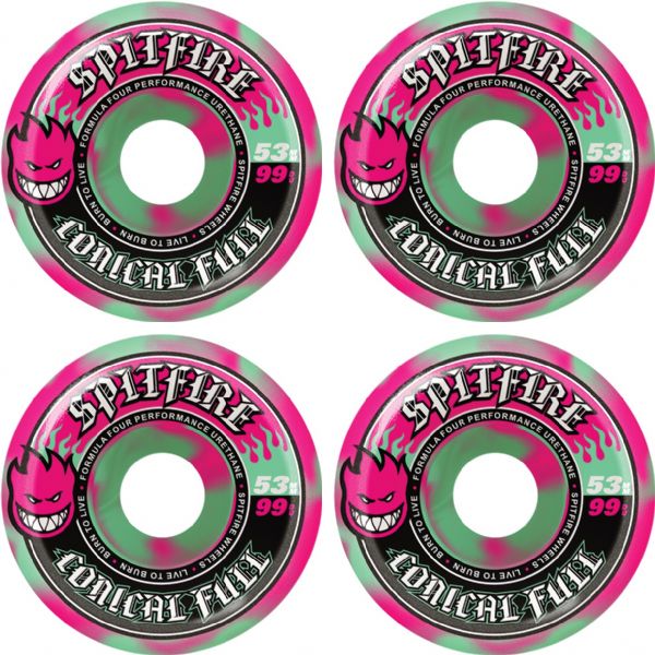 Spitfire Wheels Formula Four Conical Full Pink / Teal Swirl Skateboard Wheels - 53mm 99a (Set of 4) Spitfire Wheels Formula Four Conical Full Pink / Teal Swirl Skateboard Wheels - 53mm 99a (Set of 4)