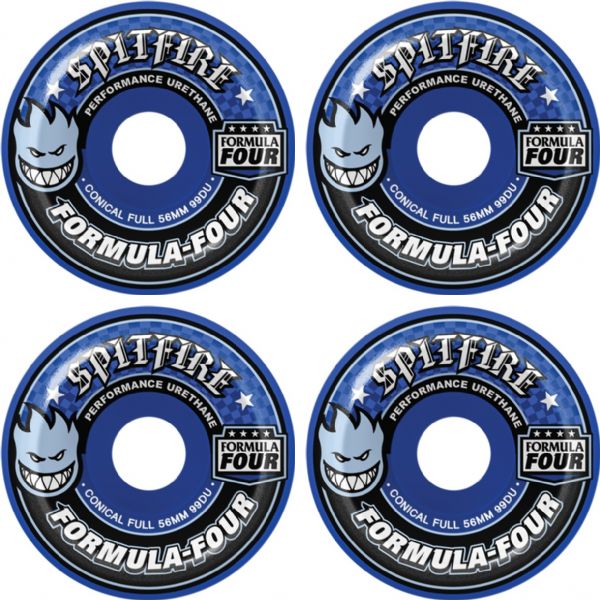 Spitfire Wheels Formula Four Conical full Blue Skateboard Wheels - 56mm 99a (Set of 4)