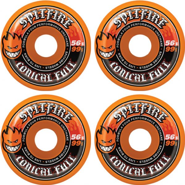 Spitfire Wheels Formula Four Conical Full Orange Skateboard Wheels - 56mm 99a (Set of 4) Spitfire Wheels Formula Four Conical Full Orange Skateboard Wheels - 56mm 99a (Set of 4)