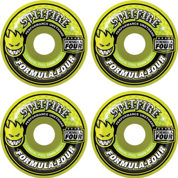 Spitfire Wheels Formula Four Conical full Yellow Skateboard Wheels - 58mm 99a (Set of 4)