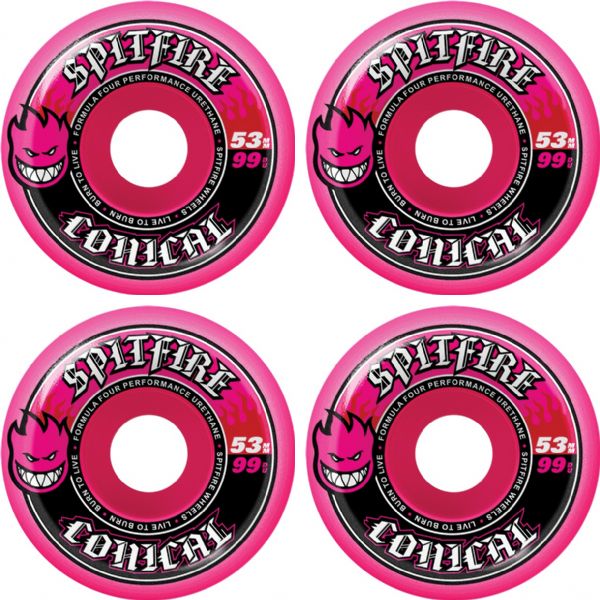 Spitfire Wheels Formula Four Conical Pink Skateboard Wheels - 53mm 99a (Set of 4) Spitfire Wheels Formula Four Conical Pink Skateboard Wheels - 53mm 99a (Set of 4)