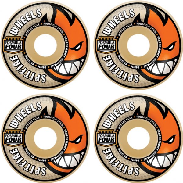 Spitfire Wheels Formula Four Radial Full Natural / Orange Skateboard Wheels - 58mm 99a (Set of 4)