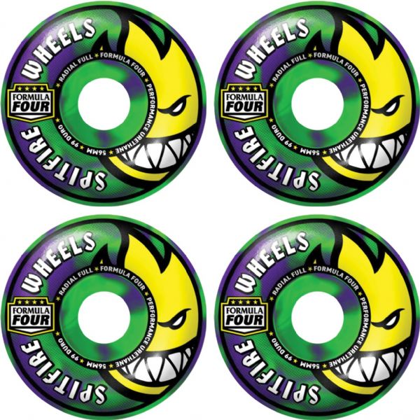 Spitfire Wheels Formula Four Radial Full Neon Green / Purple Skateboard Wheels - 56mm 99a (Set of 4)