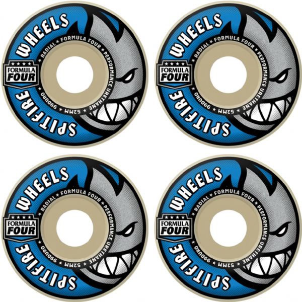 Spitfire Wheels Formula Four Radial Natural / Blue Skateboard Wheels - 52mm 99a (Set of 4) Spitfire Wheels Formula Four Radial Natural / Blue Skateboard Wheels - 52mm 99a (Set of 4)