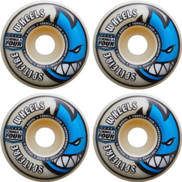 Spitfire Wheels Formula Four Radial Natural / Blue Skateboard Wheels - 56mm 99a (Set of 4)