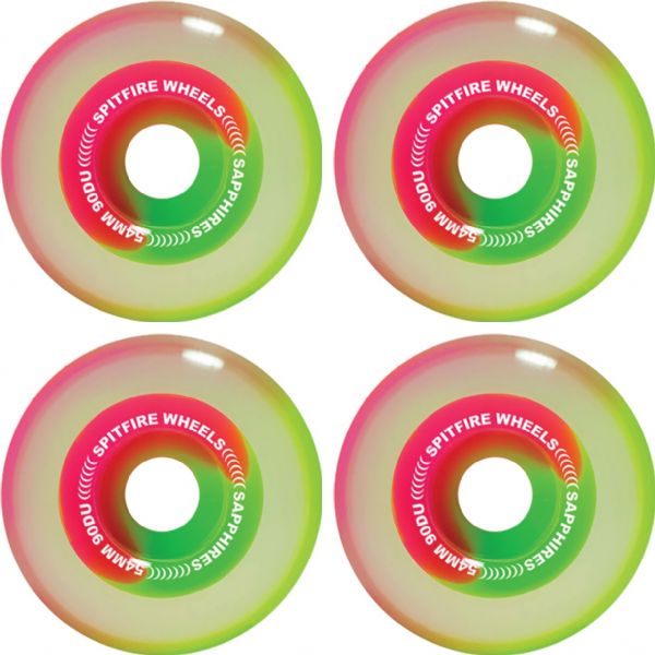 Spitfire Wheels Sapphire 90DU Pink / Green Skateboard Wheels - 54mm 90a (Set of 4)
