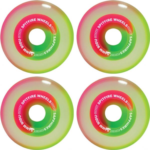 Spitfire Wheels Sapphire 90DU Pink / Green Skateboard Wheels - 56mm 90a (Set of 4)