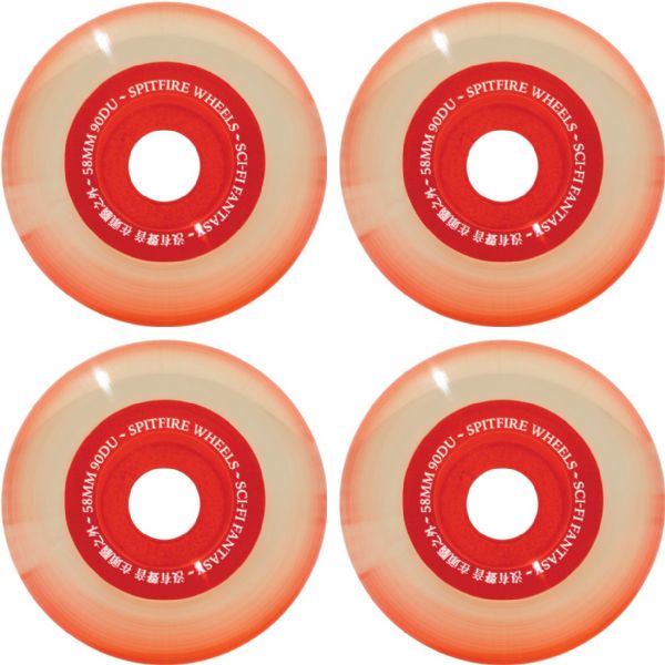 Spitfire Wheels Sapphire 90DU Sci-Fi Clear Red Skateboard Wheels - 58mm 90a (Set of 4)