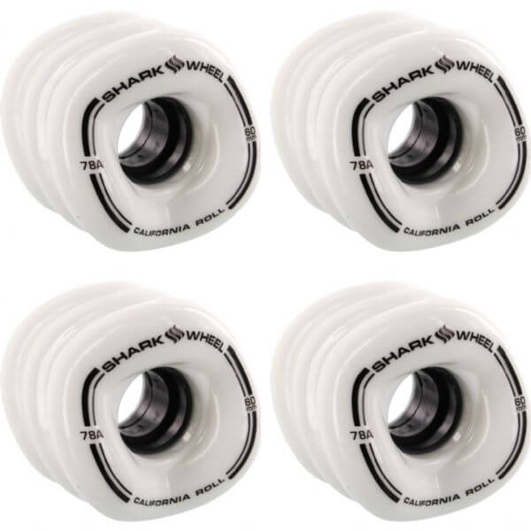 Shark Wheels California Roll White Skateboard Wheels - 60mm 78a (Set of 4)
