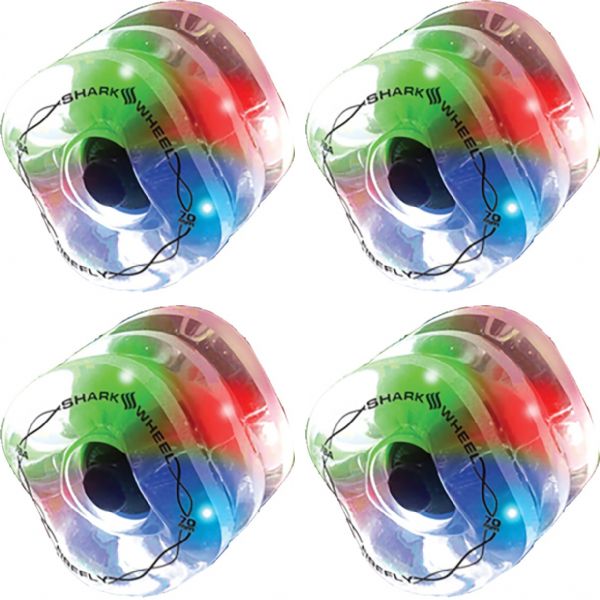 Shark Wheels Firefly Clear with Multi Colored Lights Skateboard Wheels - 70mm 78a (Set of 4) Shark Wheels Firefly Clear with Multi Colored Lights Skateboard Wheels - 70mm 78a (Set of 4)