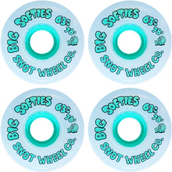 Snot Wheel Co. Big Softies White / Teal Skateboard Wheels - 63mm 78a (Set of 4)