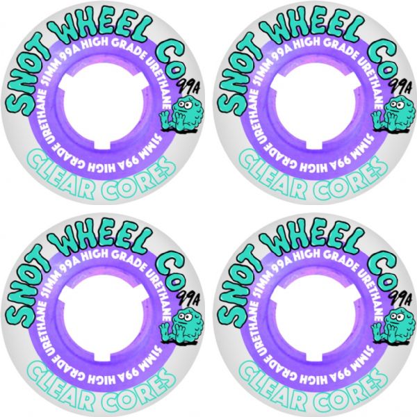 Snot Wheel Co. Clear Cores Natural / Clear Purple Skateboard Wheels - 51mm 99a (Set of 4)