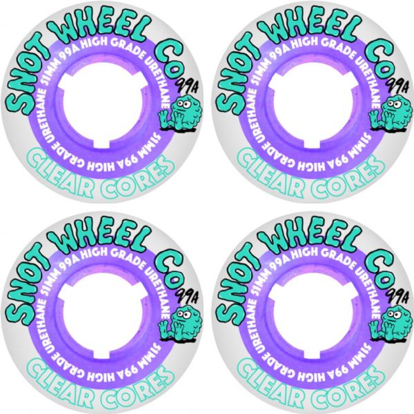 Snot Wheel Co. Clear Cores Natural / Clear Purple Skateboard Wheels - 51mm 99a (Set of 4)
