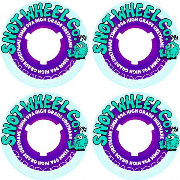 Snot Wheel Co. Clear Cores Teal / Clear Purple Skateboard Wheels - 53mm 99a (Set of 4)