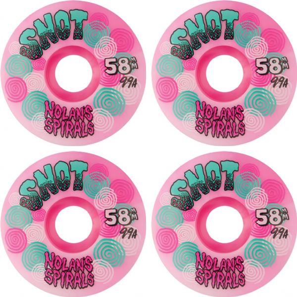 Snot Wheel Co. Nolan Houghton Spiral Wide Boys Pink / White Swirl Skateboard Wheels - 58mm 99a (Set of 4)